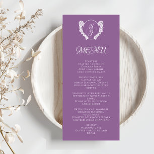 Floral Monogram Lavendel Elegante bruiloft Menu