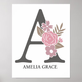 Floral Monogram Letter A Naam Nursery Modern Poster