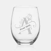 Floral Monogram Letter A Naam toevoegen Kleur wijz Wijnglas Zonder Voet (Voorkant)