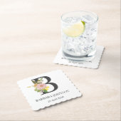 Floral Monogram Letter B Custom Name and Date  Kartonnen Onderzetters (Insitu)