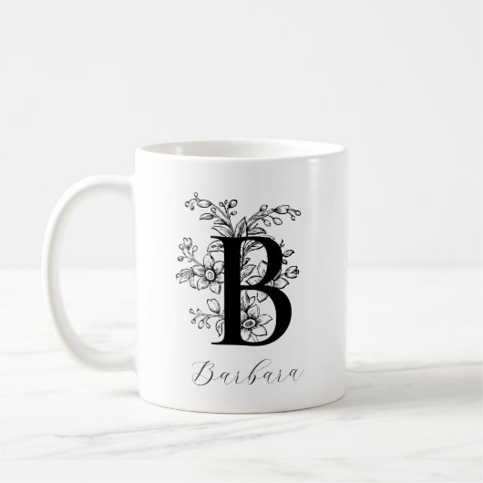  Floral Monogram Letter B Naam Koffie Mok (Links)