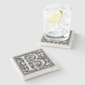 Floral Monogram Letter B Zwart Tekst Stenen Onderzetter (Zijkant)