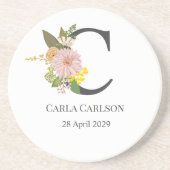 Floral Monogram Letter C Custom Name and Date Zandsteen Onderzetter (Voorkant)