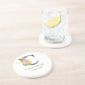 Floral Monogram Letter C Custom Name and Date Zandsteen Onderzetter (Zijkant)