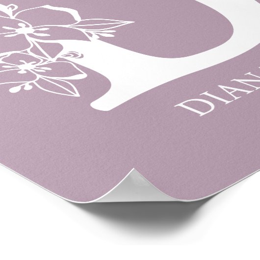 Floral Monogram Letter D Naam Nursery Modern Poster (Hoek)