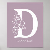 Floral Monogram Letter D Naam Nursery Modern Poster (Voorkant)