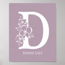 Floral Monogram Letter D Naam Nursery Modern Poster