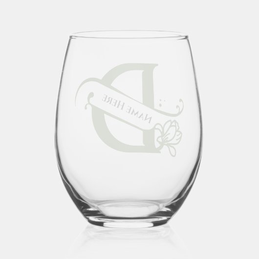 Floral Monogram Letter D Naam toevoegen Kleur wijz Wijnglas Zonder Voet (Achterkant)