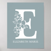 Floral Monogram Letter E Naam Nursery Modern Poster (Voorkant)