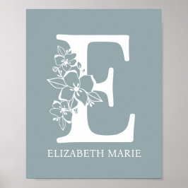 Floral Monogram Letter E Naam Nursery Modern Poster