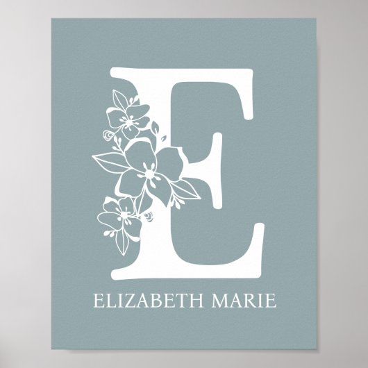 Floral Monogram Letter E Naam Nursery Modern Poster (Voorkant)