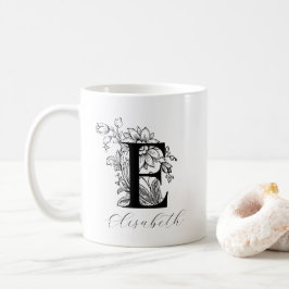  Floral Monogram Letter E Name Coffee Mok