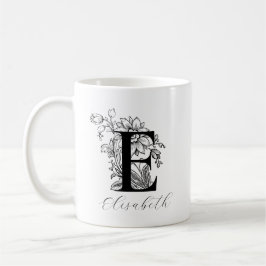  Floral Monogram Letter E Name Coffee Mok