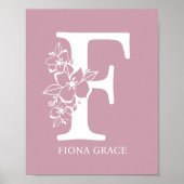 Floral Monogram Letter F Name Nursery Modern Poster (Voorkant)