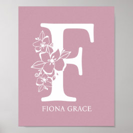 Floral Monogram Letter F Name Nursery Modern Poster