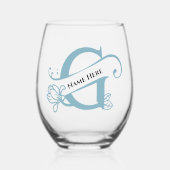 Floral Monogram Letter G Naam toevoegen Kleur wijz Wijnglas Zonder Voet (Voorkant)