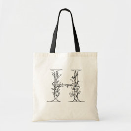 Floral Monogram Letter H herbruikbare canvas Tote Bag