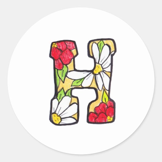 Floral Monogram Letter "H" Ronde Sticker (Voorkant)