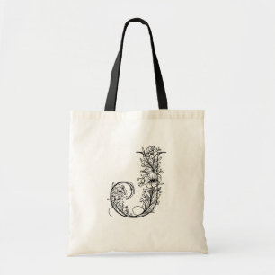 Floral Monogram Letter J Herbruikbare Canvas Tote Bag