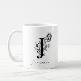  Floral Monogram Letter J Name Coffee Mok