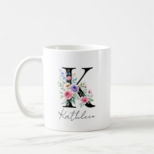  Floral Monogram – Letter K Koffiemok (Links)
