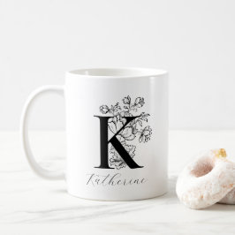  Floral Monogram Letter K Naam Koffie Mok