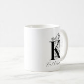  Floral Monogram Letter K Naam Koffie Mok (Voorkant rechts)
