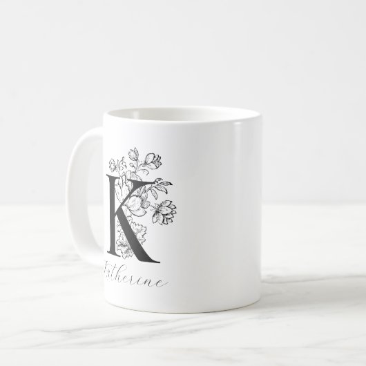  Floral Monogram Letter K Naam Koffie Mok (Voorkant links)