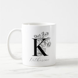  Floral Monogram Letter K Naam Koffie Mok