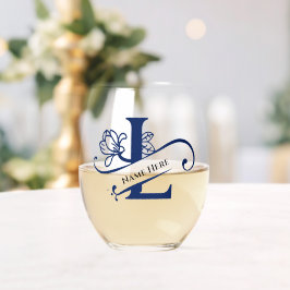 Floral Monogram Letter L Naam toevoegen Kleur wijz Wijnglas Zonder Voet