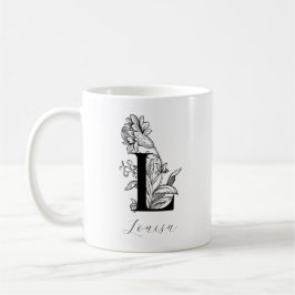  Floral Monogram Letter L Name Coffee Mok