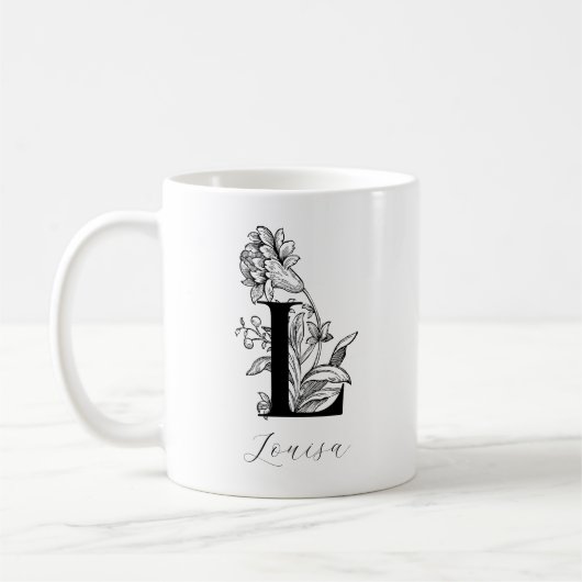 Floral Monogram Letter L Name Coffee Mok (Links)