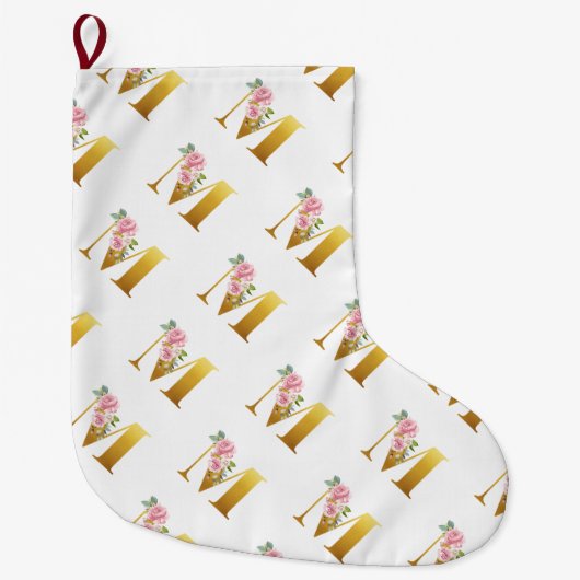 Floral Monogram Letter M Botanical Grote Kerstsok (Voorkant)