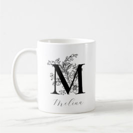  Floral Monogram Letter M Name Koffiemok