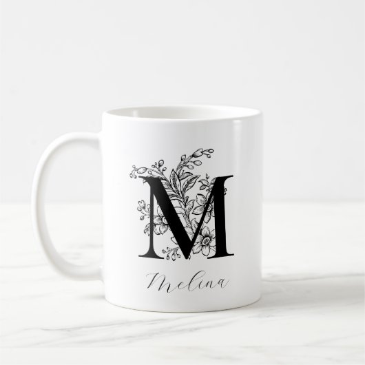  Floral Monogram Letter M Name Koffiemok (Links)