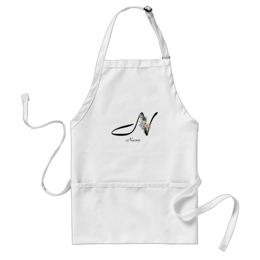 Floral Monogram letter N Retirement Apron Standaard Schort (Voorkant)