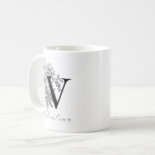  Floral Monogram Letter/Naam Koffie Mok (Voorkant links)