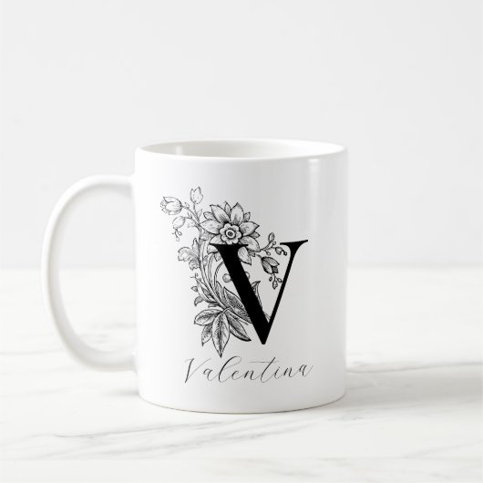  Floral Monogram Letter/Naam Koffie Mok (Links)