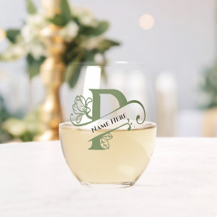 Floral Monogram Letter P Naam toevoegen Kleur wijz Wijnglas Zonder Voet