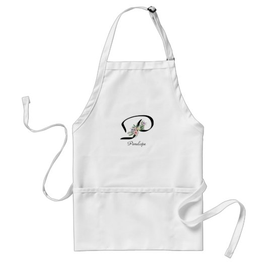 Floral Monogram letter P Retirement Apron Standaard Schort (Voorkant)