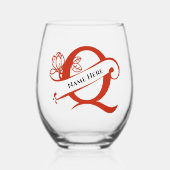 Floral Monogram Letter Q Naam toevoegen Kleur wijz Wijnglas Zonder Voet (Voorkant)