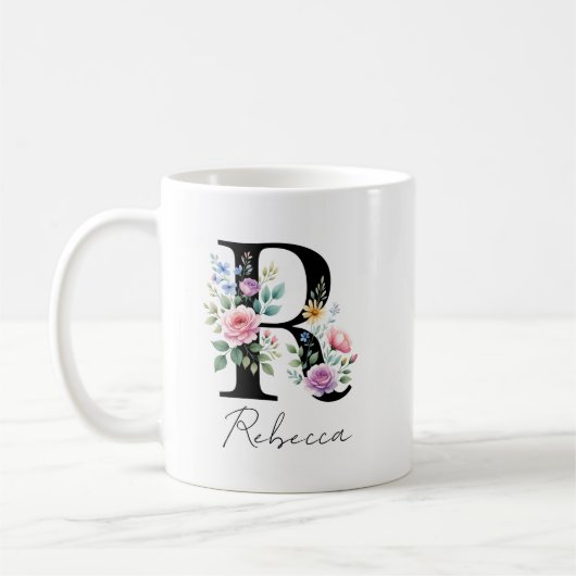  Floral Monogram – Letter R Koffiemok (Links)