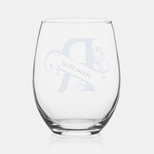 Floral Monogram Letter R Naam toevoegen Kleur wijz Wijnglas Zonder Voet (Achterkant)