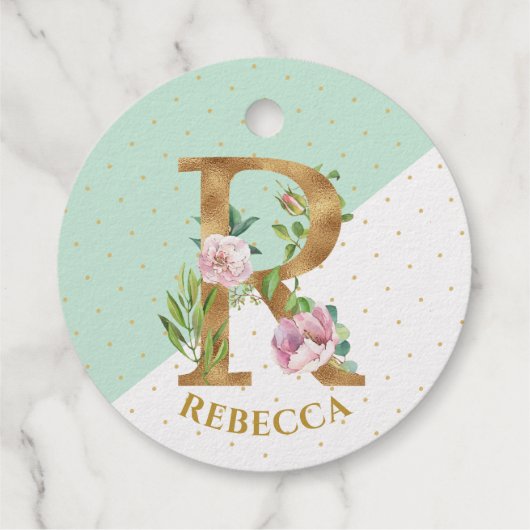 Floral monogram letter R voor Rebecca Bedankjes Labels (Achterkant)