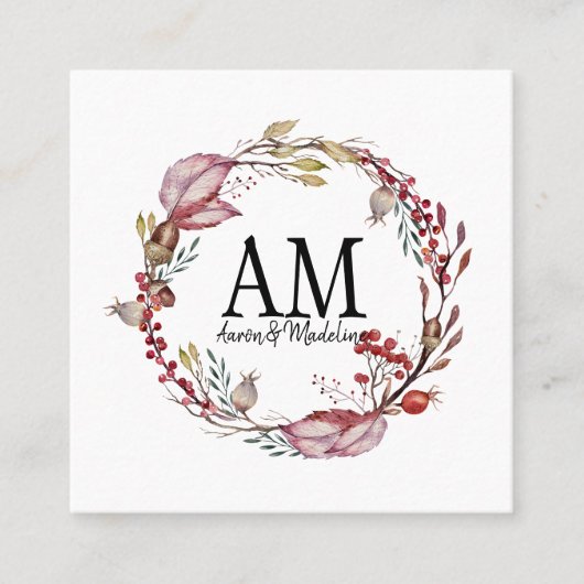  Floral Monogram Lijst herfst Bouw Vierkante Visitekaartje (Voorkant)