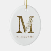 Floral Monogram M Elegant Gold Foliage Keramisch Ornament (Rechts)