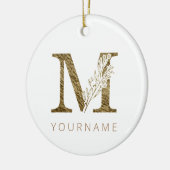 Floral Monogram M Elegant Gold Foliage Keramisch Ornament (Links)