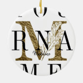 Floral Monogram M Elegant Gold Foliage Keramisch Ornament (Achterkant)