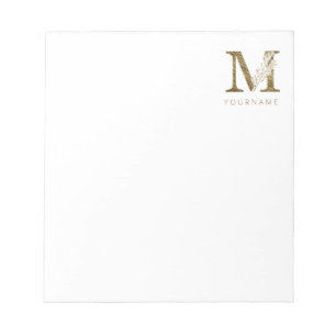 Floral Monogram M Elegant Gold Foliage Notitieblok