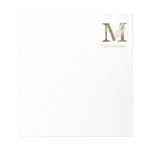 Floral Monogram M Elegant Gold Foliage Notitieblok (Voorkant)